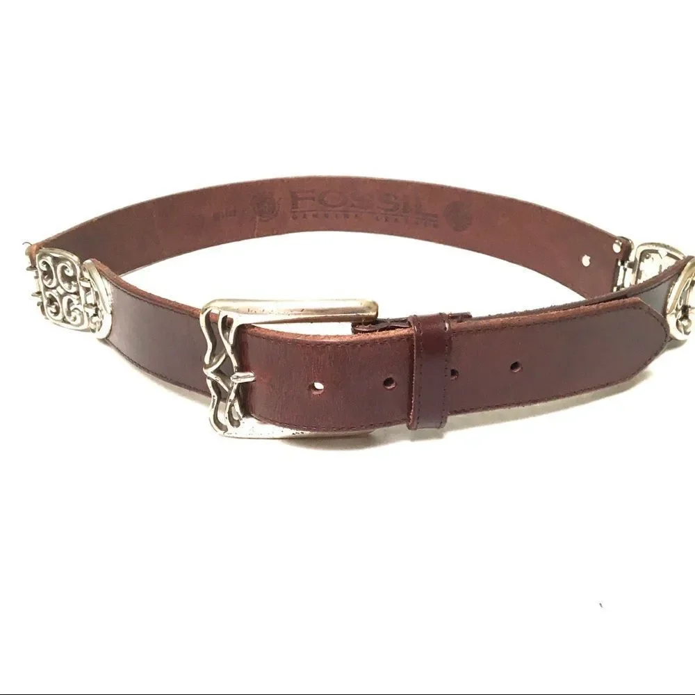 Fossil leather & silver belt L‎
